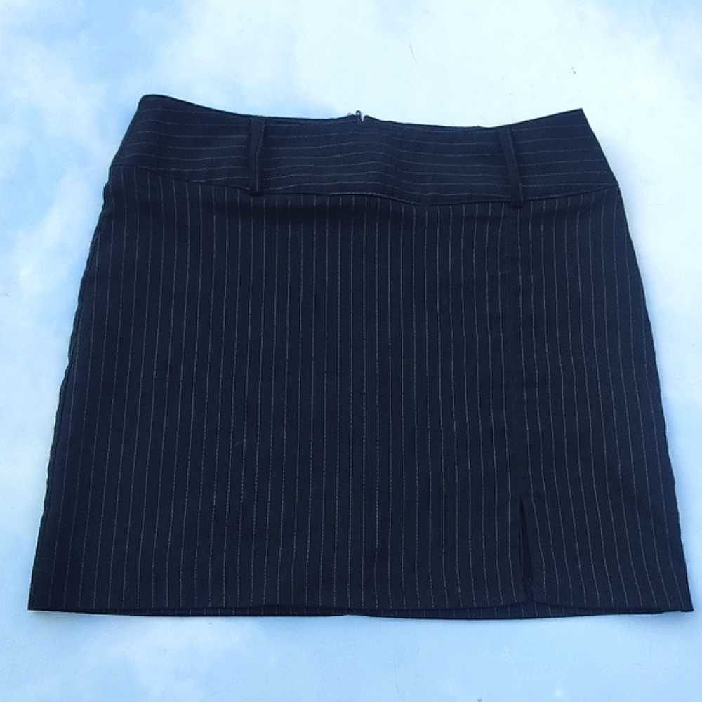Black 90s Pinstripe Mini Skirt Suiting Pinstripe Skirt Classic Black Mini Skirt